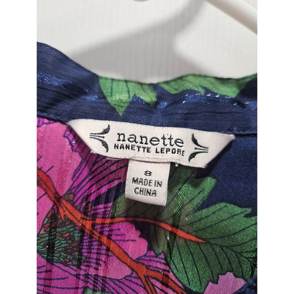 Vintage y2k 90's Nanette Lepore Navy Pink Floral A-line Dress Size 8 - Picture 2 of 11